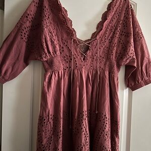 Stitch & Needle Mauve Eyelet Lace-Up Dress